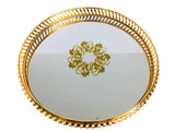 Bo Time Plateau Rond en Acier Doré avec Fond Miroir de Style Oriental
