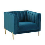 DecoInParis Fauteuil Moderne en Velours Pieds doré Roby (Bleu)