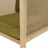 MACABANE ALBANE - Fauteuil cannage Assise Amovible Velours Vert