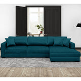 Canapé d'angle Droit Convertible 5 Places en Velours Bleu Canard avec Coffre de Rangement - Robin