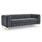 Mobilier-Deco Darcy - Canapé Chesterfield 3 Places en Velours Gris