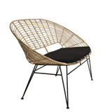 Canapé 2 Places Rotin Naturel Newport Coussin Noir Pieds Métal