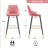 DUHOME Tabouret de Bar, Set de 2 Tabourets en Velours, Chaise de Bar Tabouret de Bar Design Moderne Tabouret de Bar avec Pieds en Métal pour Cuisine Bistro Café Comptoir, Rose