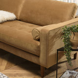MACABANE NOE - Canapé Madrid 3 Places Tissu Couleur Camel Pieds Bois