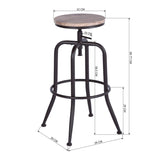 FURNITURE-R France Lot de 2 Tabourets de Bar Industriel Vintage Tabourets de Bar Dessus en Chêne Tabouret et Métal Style Hauteur Réglable Pivotant
