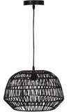 PEGANE Suspension Design en rotin et Fer Coloris Noir - Dim : D 38 x H 32 cm