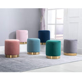 IDIMEX Pouf Ottoman Omero Bout de canapé Repose Pieds Tabouret Rond avec Base en métal doré, siège avec Assise rembourrée en Velours cuivre Rose