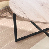 Table basse ronde pour salon avec pieds en métal, noir + chêne blanc.