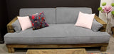 Meubletmoi Canapé 3 Places en pin recyclé et Tissu Gris - déco Montagne Rustique - Collection Chalet