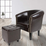 MIADOMODO Fauteuil Chesterfield avec Tabouret - en Bois et Simili Cuir, Éléments Décoratifs en Cuivre, Capacité 100 kg, Couleur au Choix - Chaise, Meubles, Fauteuil Cabriolet, Salon, Maison (Marron)