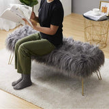 Moderne contemporain Ottoman/Banc en fausse fourrure longue Lit Fin Tabouret Tabouret Repose-pieds Tabouret/Siège avec pieds en métal d'or - 80 cm L x 45 cm L x 42 cm H (Color : Gris)