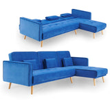 ANA - Canapé d'angle en Tissu Velours Bleu Convertible Modulable Angle Réversible