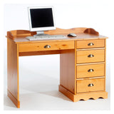 IDIMEX Bureau Colette Rangement avec 5 tiroirs et Plateau avec corniche, en pin Massif lasuré Couleur Miel