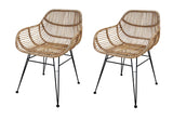 Meubletmoi Lot de 2 Fauteuils en rotin Naturel piétement en métal Noir - Style Exotique Ethnique bohème Chic - Ibiza