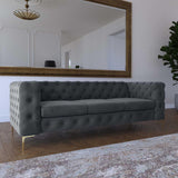 Mobilier-Deco Darcy - Canapé Chesterfield 3 Places en Velours Gris