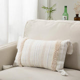 Lomohoo - Taie d'oreiller moderne simple touffeté à pompons géométriques tricotés pour décoration d'intérieur, beige uni, Coton, beige, 30cm x 50cm