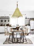 Grande suspension luminaire en fibre de palmier tressée avec franges, Alfa, abat jour marocain, tendance nature, suspension rotin et osier