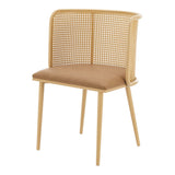 [en.casa] Lot de 2 Chaises de Salle à Manger Cuisine Design Siège Simili Dossier Rotin Pieds en Métal 75 x 52 x 49 cm Marron Effet Bois