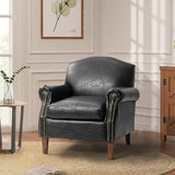 HULALA HOM Chaise d'appoint en Similicuir avec Pieds en Bois rétro Fauteuil rembourré Confortable avec Garniture de tête de Clou Chaise de canapé Simple pour Salon Chambre à Coucher Noir