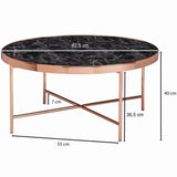FineBuy Table Basse Rond 82,5 x 40 x 82,5 cm Apparence De Marbre Noir | Table d'appoint Conception Moderne | Table De Sofa Structure Métallique Cuivre | Table De Salon Grand Verre De Sécurité Acier