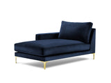 Kooko Home Velours Méridienne Gauche, Poeme, 1 Place, Bleu Foncé, 160x104x90