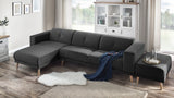 Bobochic LUNA Canapé d'Angle Gauche Fixe 3 places  avec Pouf Gris Foncé, 308 x 166 x 75 cm