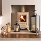 Lights4fun Grande Lanterne en Bois avec Bougie LED à Piles et Anse en Corde, 34cm