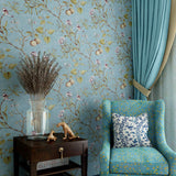 ACCEY Pays d'Amérique fonds d'écran style rustique vintage nostalgique salon chambre fleurs et oiseaux vert foncé papier peint arrière TV@99102_brown_5.3㎡