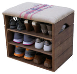 Liza Line Meuble Chaussures (Marron Noyer), Banc de Rangement pour Chaussures avec ÉTAGÈRES. Assise Confortable en Tissu. Bois Massif Scandinave - 51 x 45 x 36 cm (Lignes Rouges)