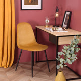 Ensemble de 4 chaises de salle à manger de cuisine, faciles à assembler, chaises latérales à coussin en velours avec de solides pattes en métal noir pour le salon de la cuisine familiale, jaune