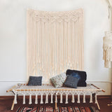 Aparty4u Grande Faite à la Main macramé tentures murales 114,3 x 99,1 cm, Uniformément tissé Tenture Murale Banderole Corde en Coton Frange Boho de Mariage Toile de Fond Décorations Home Art Décor