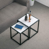 XWZJY Marbre Nordique Tables gigognes, Table Basse 2 pièces, Carré Table d'appoint empilable pour Le Salon Accueil, 40 x 40 x 45 cm + 45 x 45 x 50 cm