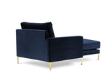 Kooko Home Velours Méridienne Gauche, Poeme, 1 Place, Bleu Foncé, 160x104x90