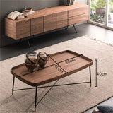 Y-Leah Table basse rectangulaire en Bois de Style Industriel rétro, Cadre en Fer forgé soudé par métal Noir doré 80 × 80 × 40cm