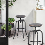 Aingoo Vintage Lot de 2 Tabourets de Bar Industriel Bar Tabouret Hauteur Réglable en Bois de Métal Design Bistro Pub Chaise, Brun Foncé