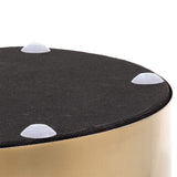 IDIMEX Pouf Ottoman Omero Bout de canapé Repose Pieds Tabouret Rond avec Base en métal doré, siège avec Assise rembourrée en Velours cuivre Rose