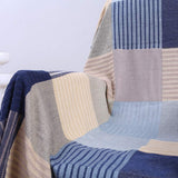 Raylans Jeté de Lit Tricotée Jeté de Canapé Antidérapage Bleu Carreau Couverture de Fauteuil Décorative Housse de Canapé Multi-usages