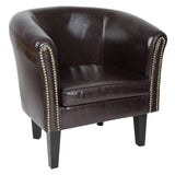 MIADOMODO Fauteuil Chesterfield avec Tabouret - en Bois et Simili Cuir, Éléments Décoratifs en Cuivre, Capacité 100 kg, Couleur au Choix - Chaise, Meubles, Fauteuil Cabriolet, Salon, Maison (Marron)
