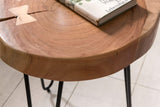 FineBuy Table d'appoint Bois Massif/Métal Acacia 35 x 46 x 35 cm Table Basse Salon | Bout de canapé est - Table de téléphone - Table en Bois Rond