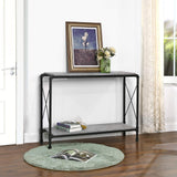 VASAGLE Table de Console, Table d'entrée, Bout de canapé, Imitation béton, Pieds en Fer, 2 Niveaux, pour Couloir, Entrée, Salon, Gris béton LNT83BG