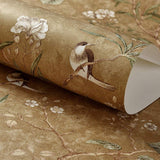 ACCEY Pays d'Amérique fonds d'écran style rustique vintage nostalgique salon chambre fleurs et oiseaux vert foncé papier peint arrière TV@99102_brown_5.3㎡