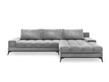 Windsor Canapé d'angle Droit Velours Convertible avec Coffre De Rangement, Deneb, 5 Places, Gris Clair, 315x212x87