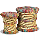 vidaXL 2x Tabouret Bambou avec Détails Chindi Multicolore Meuble de Salon