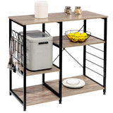 WOLTU RGB9324dc Étagère de Cuisine Étagère de Micro-Ondes en métal et Bois avec 5 Tablettes 90 x 40 x 83,5 cm, Noir + Hêtre Foncé