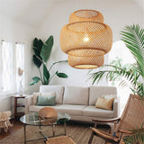 RDYL Manuel Moderne Tissage créatif Bambou Lampe Pendentif en Bambou/rotin Tissage Suspension Lampes E27 lanternes lustres Salon Hôtel Restaurant Transition lumière pendante,50cm