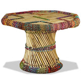 Festnight Table Basse en Bambou avec Détails Chindi Multicolore 60 x 60 x 45 cm