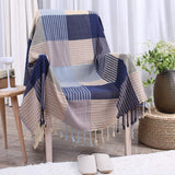 Raylans Jeté de Lit Tricotée Jeté de Canapé Antidérapage Bleu Carreau Couverture de Fauteuil Décorative Housse de Canapé Multi-usages