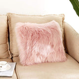 SXYHKJ Housse de Coussin de Canapé en Fausse Fourrure Deluxe Décoratif Maison Chambre Lit Super Doux Peluche Mongolie Taie d'oreiller 45X45cm (Rose, 45x45cm)