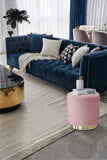 Suhu Pouf Tabouret Velours Coiffeuse Repose Pied Rond de Salon Design Chaise Moderne Siège Vintage Deco Bas en Métal Gold Rose