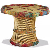 Festnight Table Basse en Bambou avec Détails Chindi Multicolore 60 x 60 x 45 cm